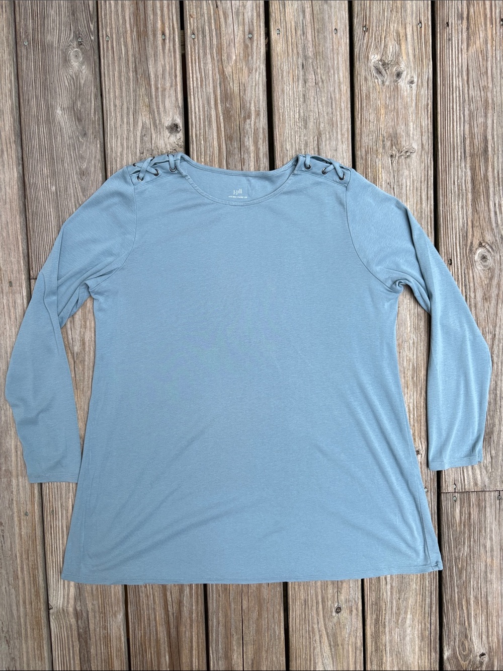 J JILL | Blue Pima Casual Minimalist Chic Cotton Laced Shoulder Tunic | Size L